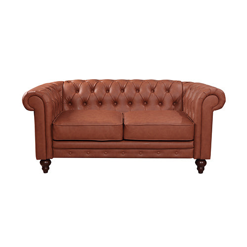 2 Seater Leather Lounge Sofa with Buttons Tufted in Brown Faux Leather