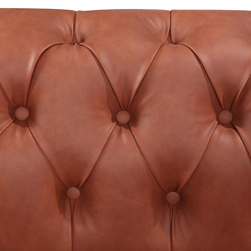 2 Seater Leather Lounge Sofa with Buttons Tufted in Brown Faux Leather