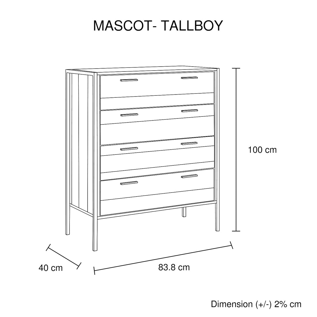 Tallboy with 4 Storage Drawers Oak