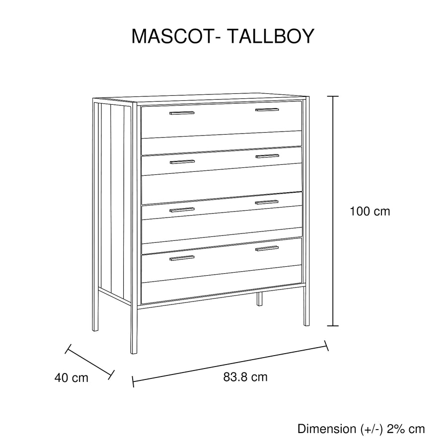 Tallboy with 4 Storage Drawers Oak