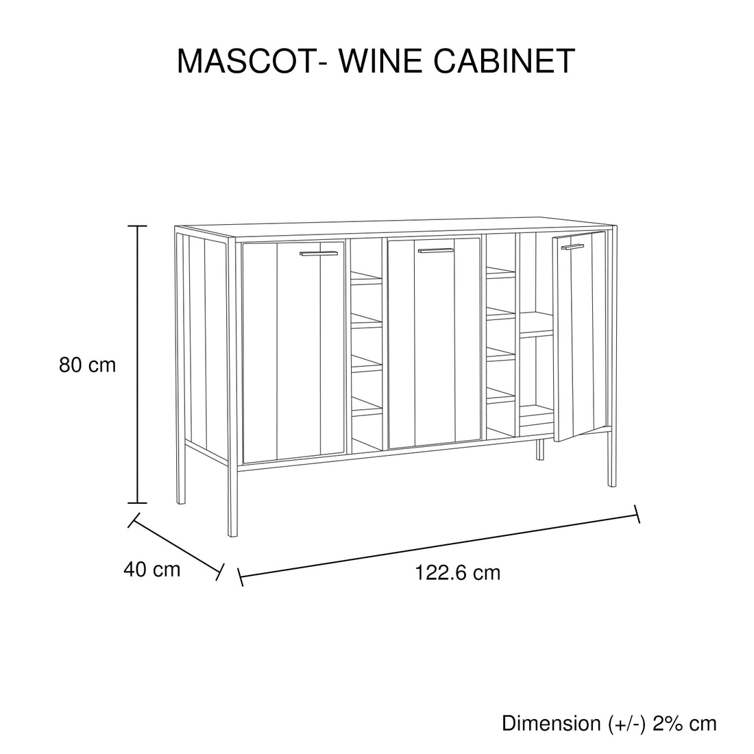 Wine Cabinet with 2 Storage Doors - Oak