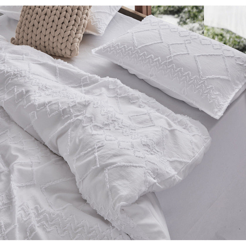 Tufted Ultra Soft Microfiber Quilt Cover Set Single White