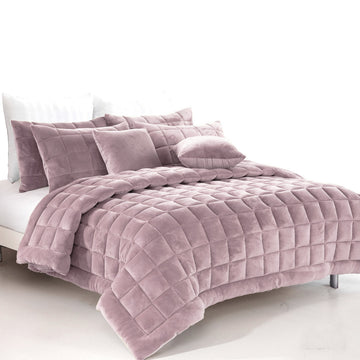 Augusta Faux Mink Quilt Comforter Set Blush King