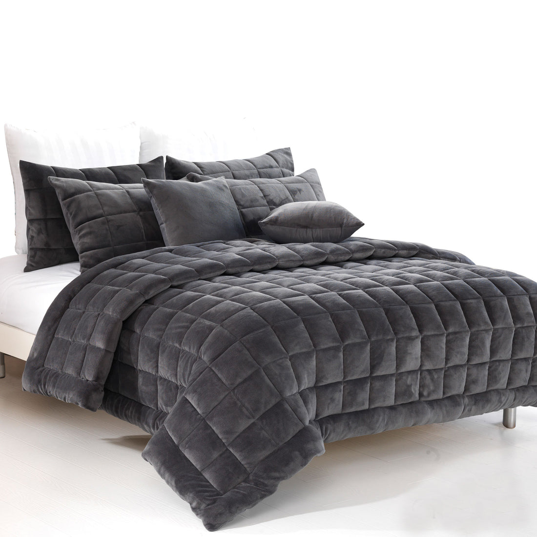 Augusta Faux Mink Quilt / Comforter Set Charcoal Single