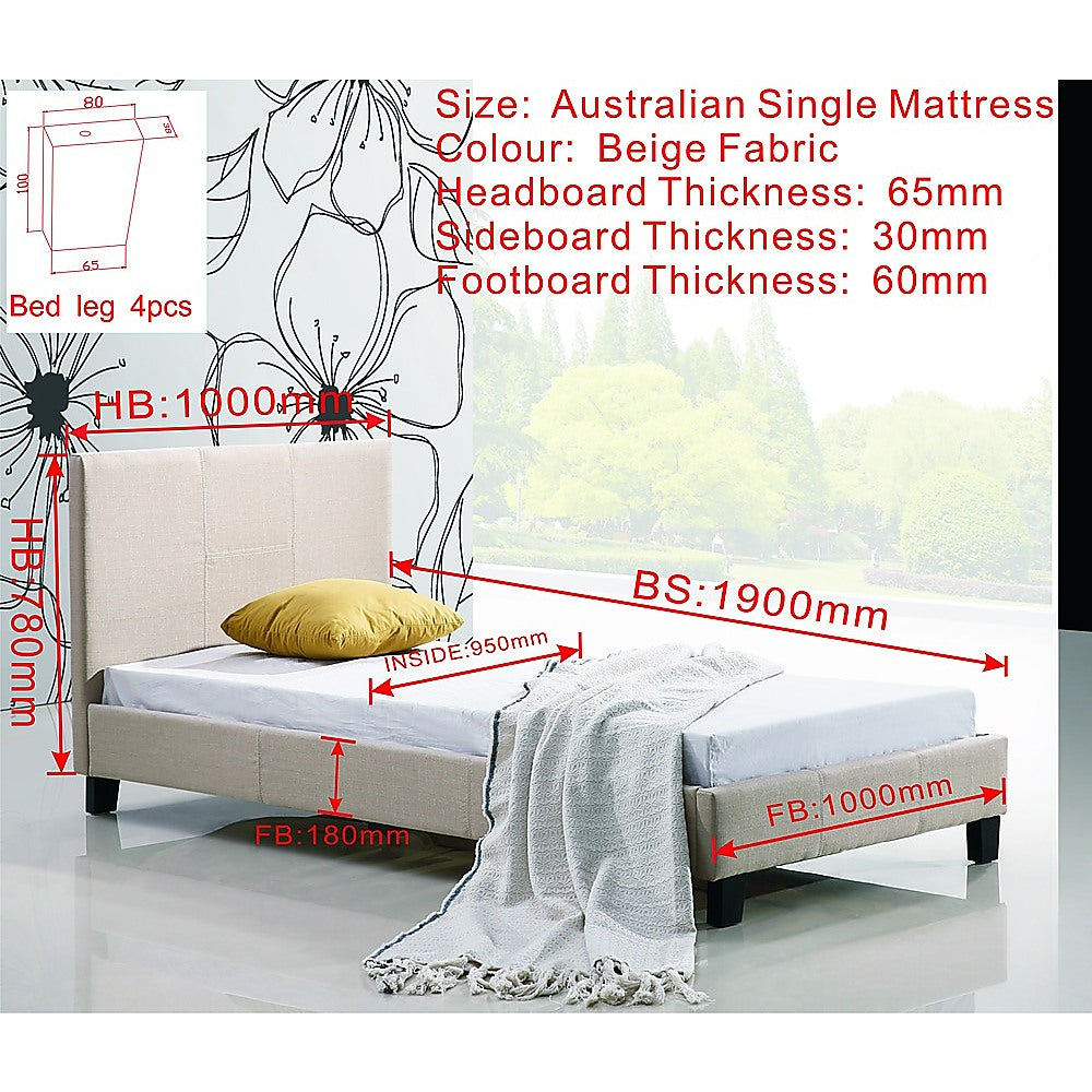 Linen Fabric Bed Frame Beige - Single
