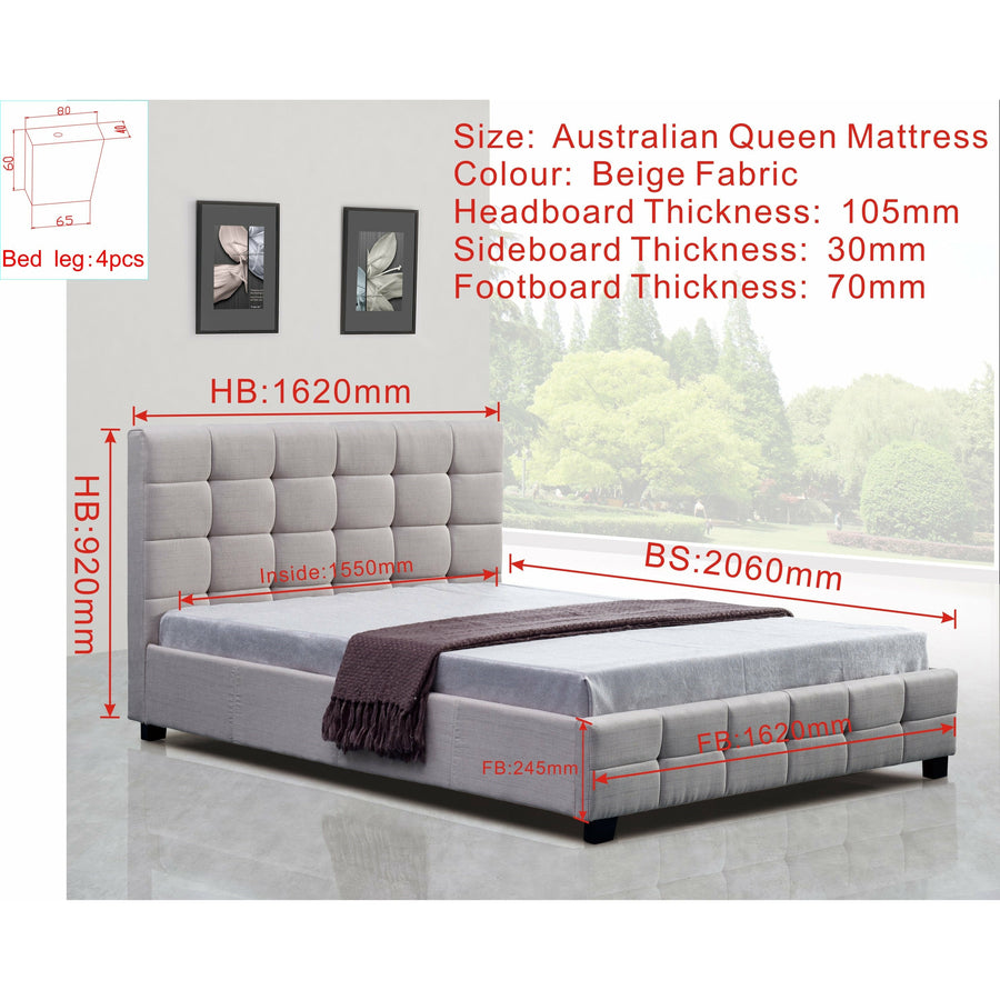 Fabric Deluxe Bed Frame Beige - Queen
