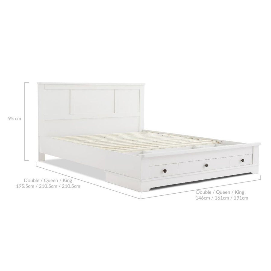 White Coastal Lifestyle Bedframe with Storage Drawers - Double