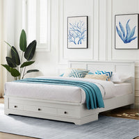 White Coastal Lifestyle Bedframe with Storage Drawers - Double