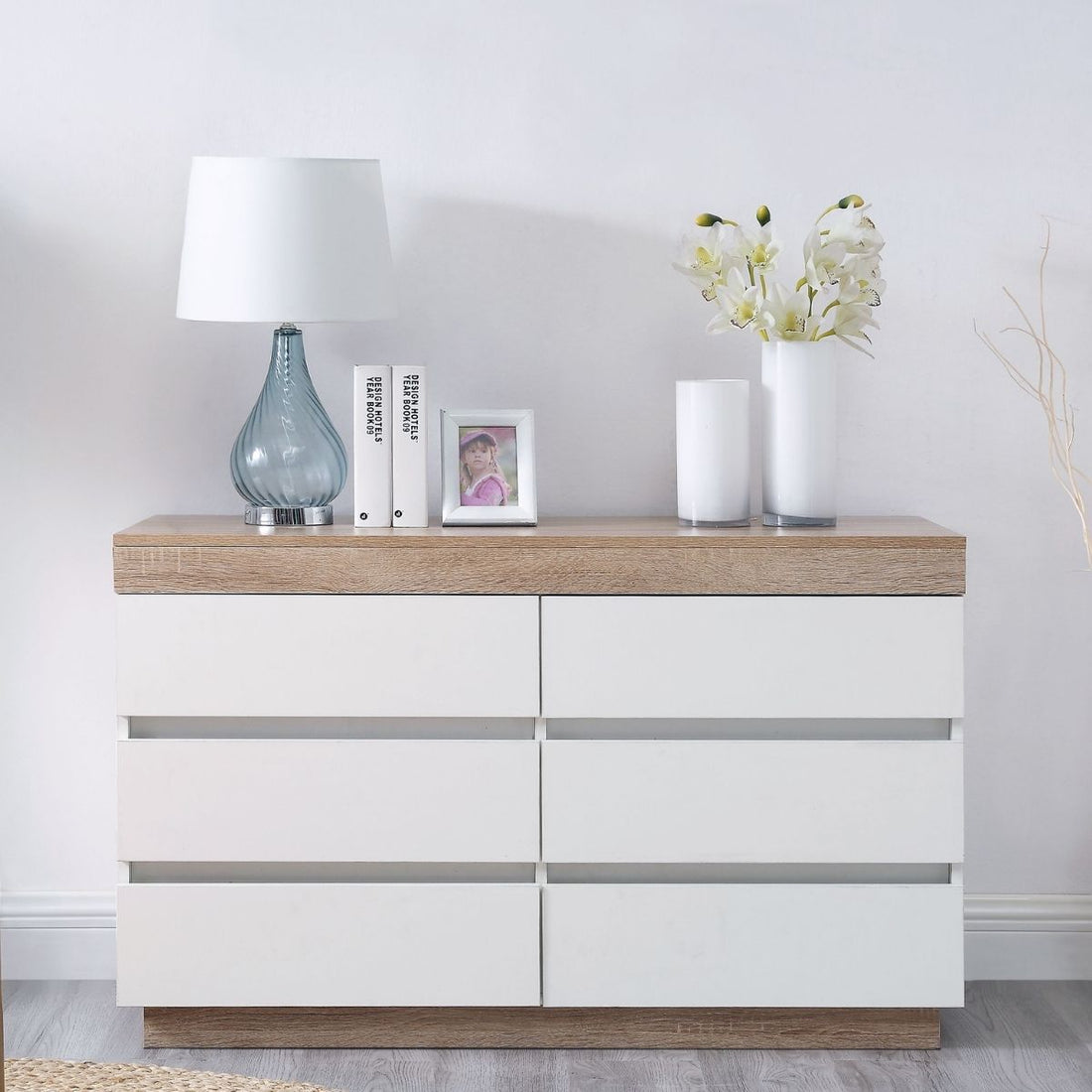 Coastal White Wooden Chest of 6 Drawers