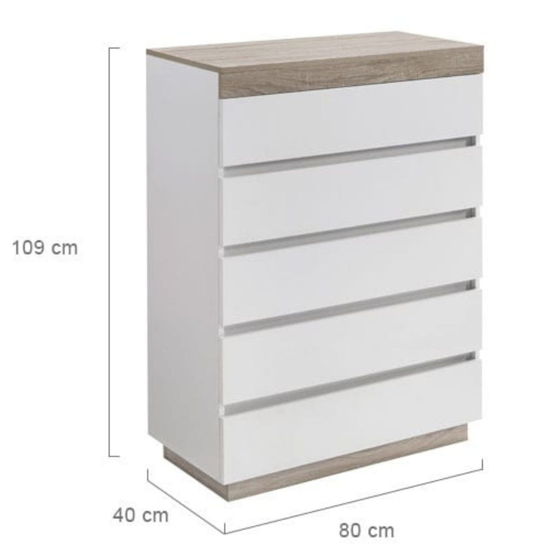 Coastal White Wooden Chest of 5 Drawers Tallboy