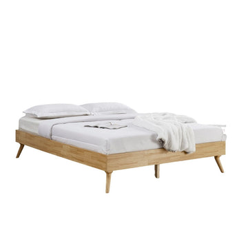 Natural Oak Ensemble Bed Frame Wooden Slat - Double