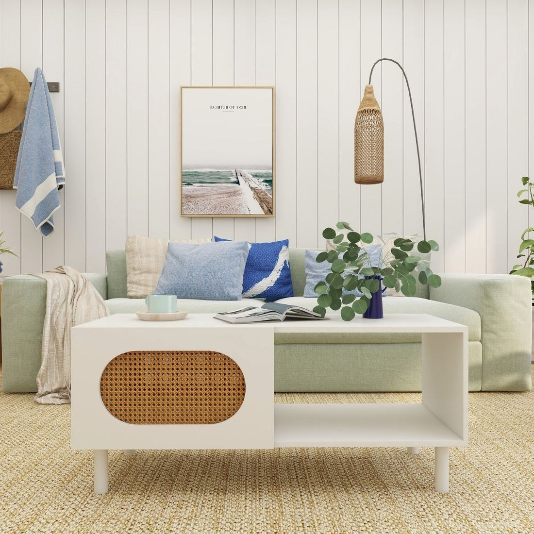 Kailua Rattan Coffee Table with Storage in White