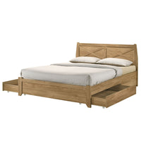 Natural Wooden Bed Frame with Storage Drawers - Double