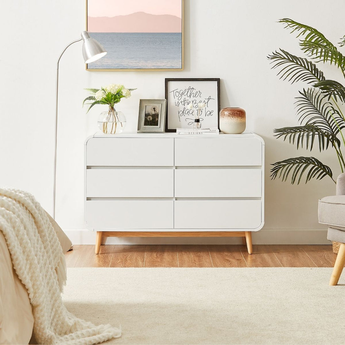 White Modern Retro Chest of Drawers Cabinet