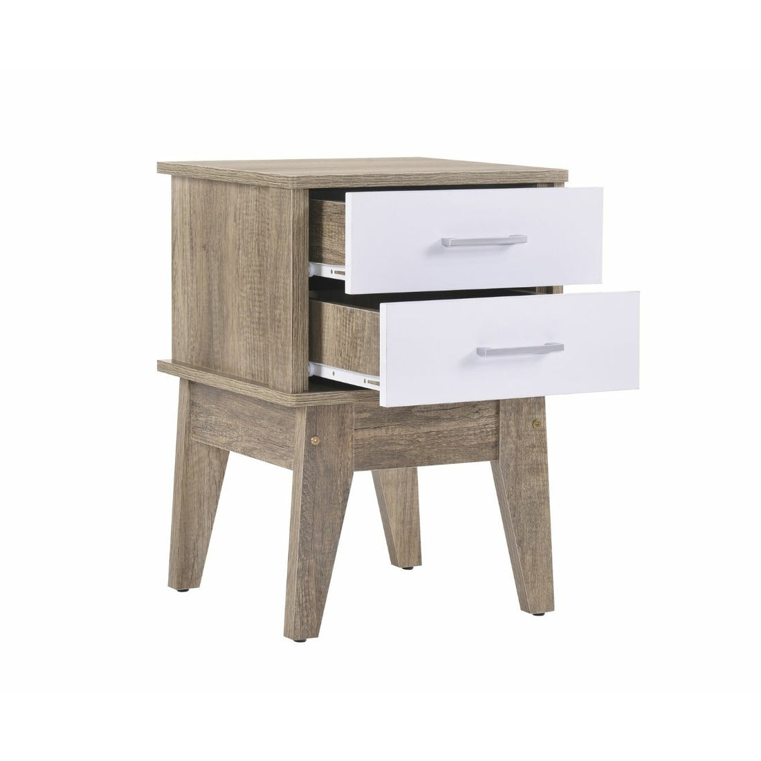 Oak Wooden 2 Drawers Bedside Table