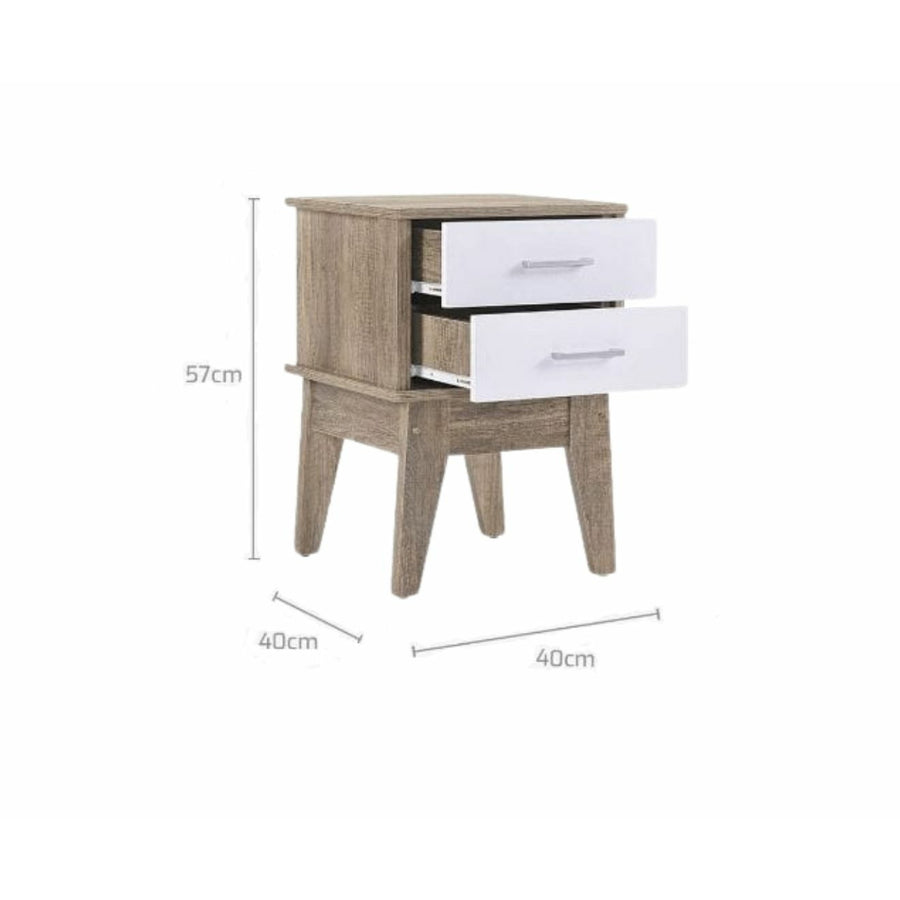 Oak Wooden 2 Drawers Bedside Table