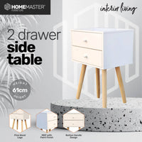 2 Drawer Side Table Sleek Modern &amp; Stylish Neutral Design 61cm