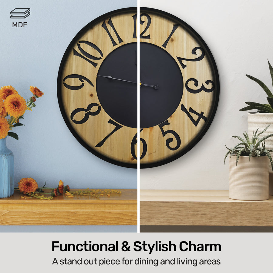 Home Master Wall Clock Wood &amp; Metal Look Stylish Design Large Numbers 60cm